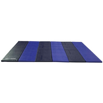 Aire d'évolution pliable multicolore 3x2, composée de six segments, alternant entre couleurs noires et violettes. Chaque segment est rectangulaire et dispose d'une surface lisse, conçue pour offrir un espace sécurisé pour la pratique de la jonglerie ou d'