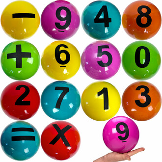 Jeu de 14 balles numérotées accompagnés des symboles mathématiques