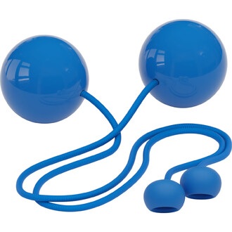 Bolas de contact de 80 mm de couleur bleu, reliées par une corde tressée bleu, avec des extrémités en caoutchouc.