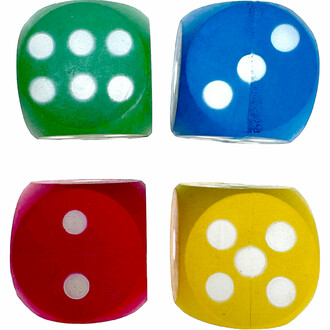 These bouncing rubber dice enable differentiated learning by offering various methods for tackling mathematics and group games.
