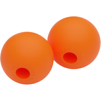 Deux boules en silicone orange, idéales pour le jonglage, présentant un trou central pour y insérer une corde.