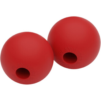 Deux poignées en silicone de couleur rouge avec un trou central, destinées à être utilisées avec une corde de jonglage de diamètre 6mm.