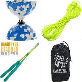 Kit Diabolo Jester a roulements Bleu et Blanc Jaune Vert
