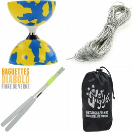 Kit Diabolo Jester a roulements Bleu et Jaune Blanc Blanc