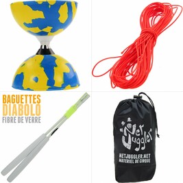 Kit Diabolo Jester a roulements Bleu et Jaune Orange Blanc