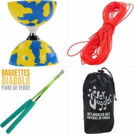 Kit Diabolo Jester a roulements Bleu et Jaune Orange Vert