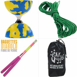 Kit Diabolo Jester a roulements Bleu et Jaune Vert rose