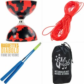 Kit Diabolo Jester a roulements Rouge et Noir Orange Bleu