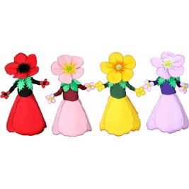 <span lang=fr>Kleurrijke bloemenmascottes</span>
