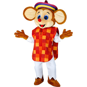 Mascotte Speedy Souris Mexicaine en costume coloré avec chapeau traditionnel, affichant une expression amicale et des bras ouverts, sur fond blanc.