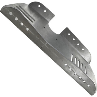 Semelle pour échasses en métal, plaque en acier avec trous et fentes de fixation.