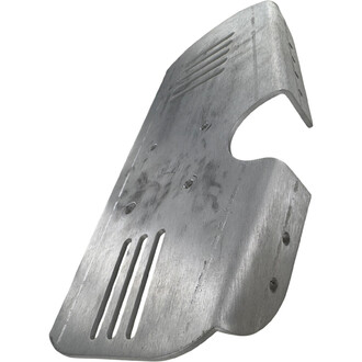 Semelle métallique pour échasses, gris argenté, avec fente incurvée pour le pied, fentes de ventilation et trous de fixation.