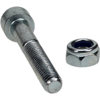 Vis de blocage pour tube réglable avec écrou hexagonal à insert nylon bleu, finition chromée.